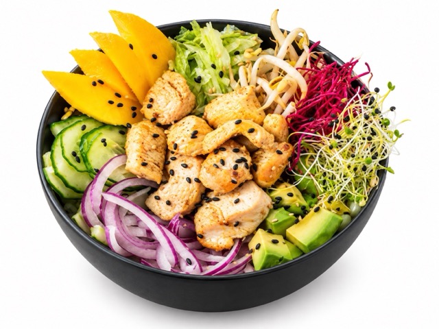 Chicken and mango poke bowl